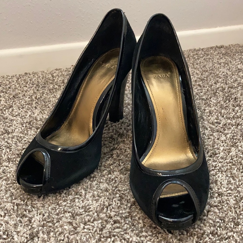 Zara Black Peep-Toe Heels